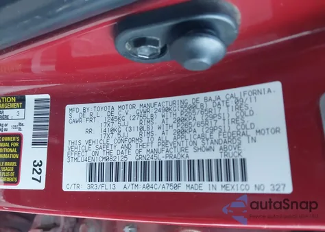 2012 Toyota Tacoma Base V6 z USA, uszkodzony, nr VIN 3TMLU4EN1CM082125